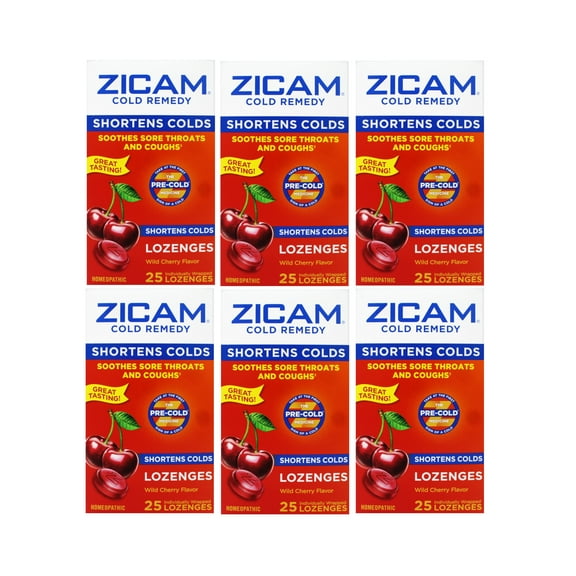 6 Pack - Zicam Cold Remedy Zinc Lozenges, Soothes Sore Throat and Coughs, Wild Cherry Flavor, 25 Count