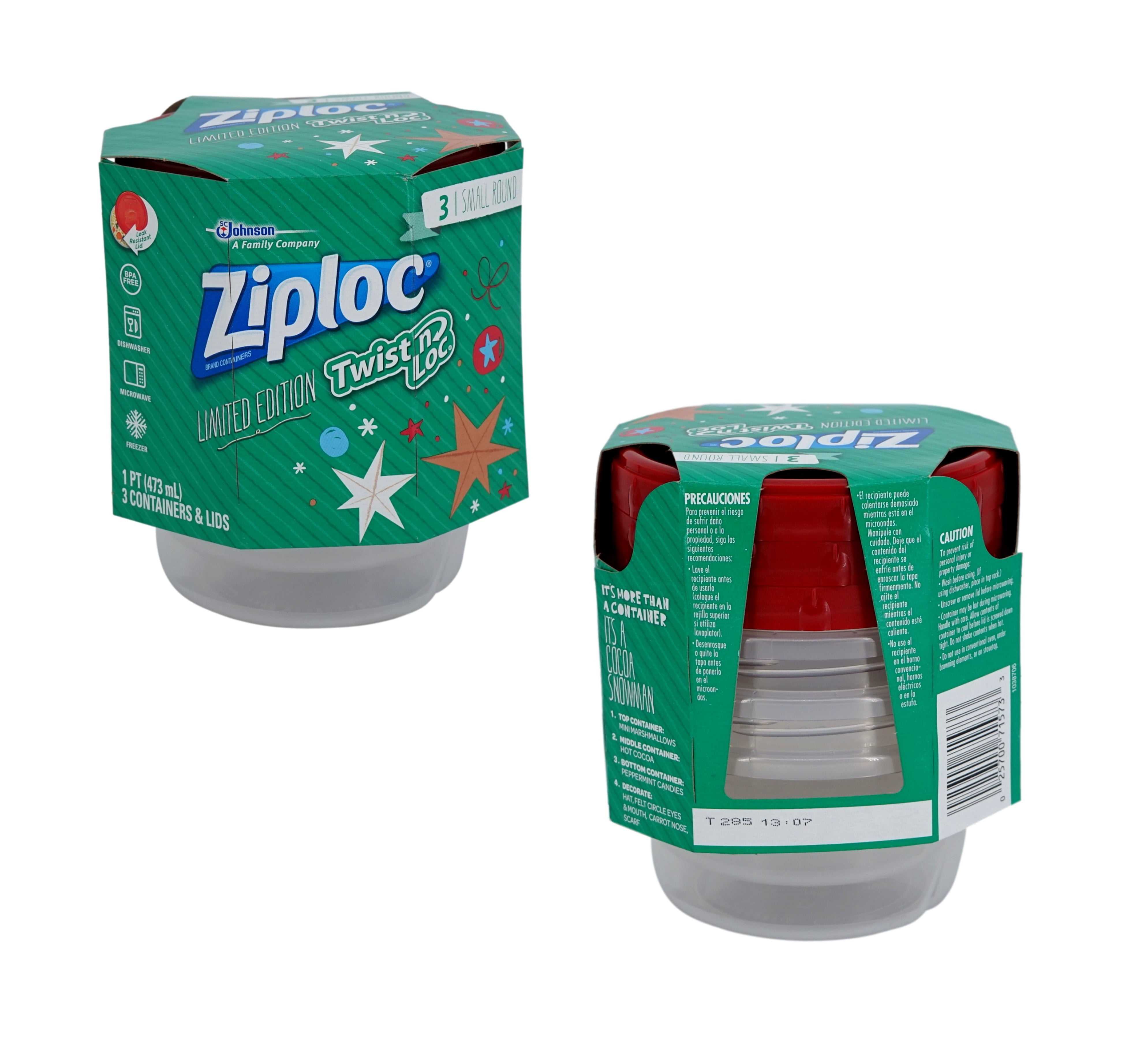 Ziploc 16 oz Twist 'N Loc 3 Containers Small Round BPA Free Dishwasher  Freezer