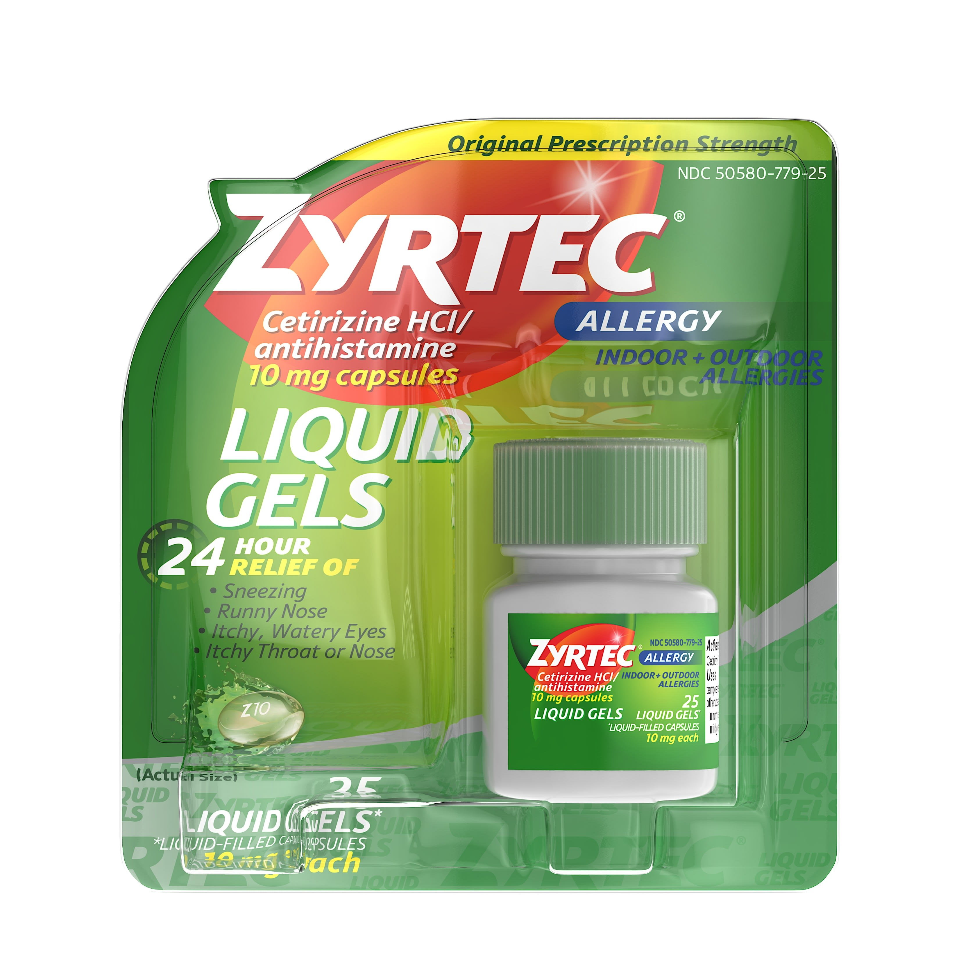 6 Pack Zyrtec 24 Hour Allergy Relief Antihistamine Capsules, 25 ct