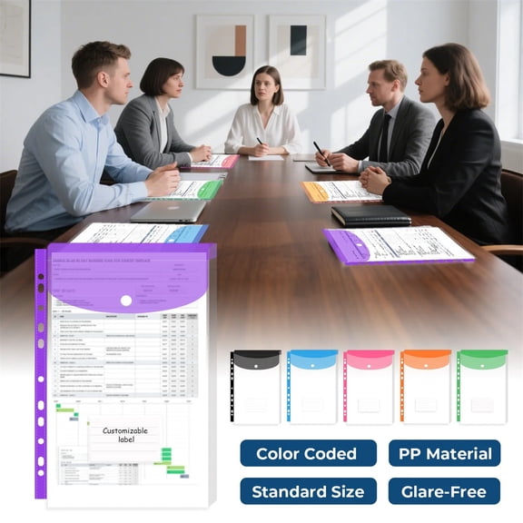6 Pack binder organizer with Snap Button,privacy folders for students Expandable 11-Hole Plastic Envelopes for 2/3/4 Ring Binders, Holds 250 Sheets, Durable PP, Color-Coded for School Office