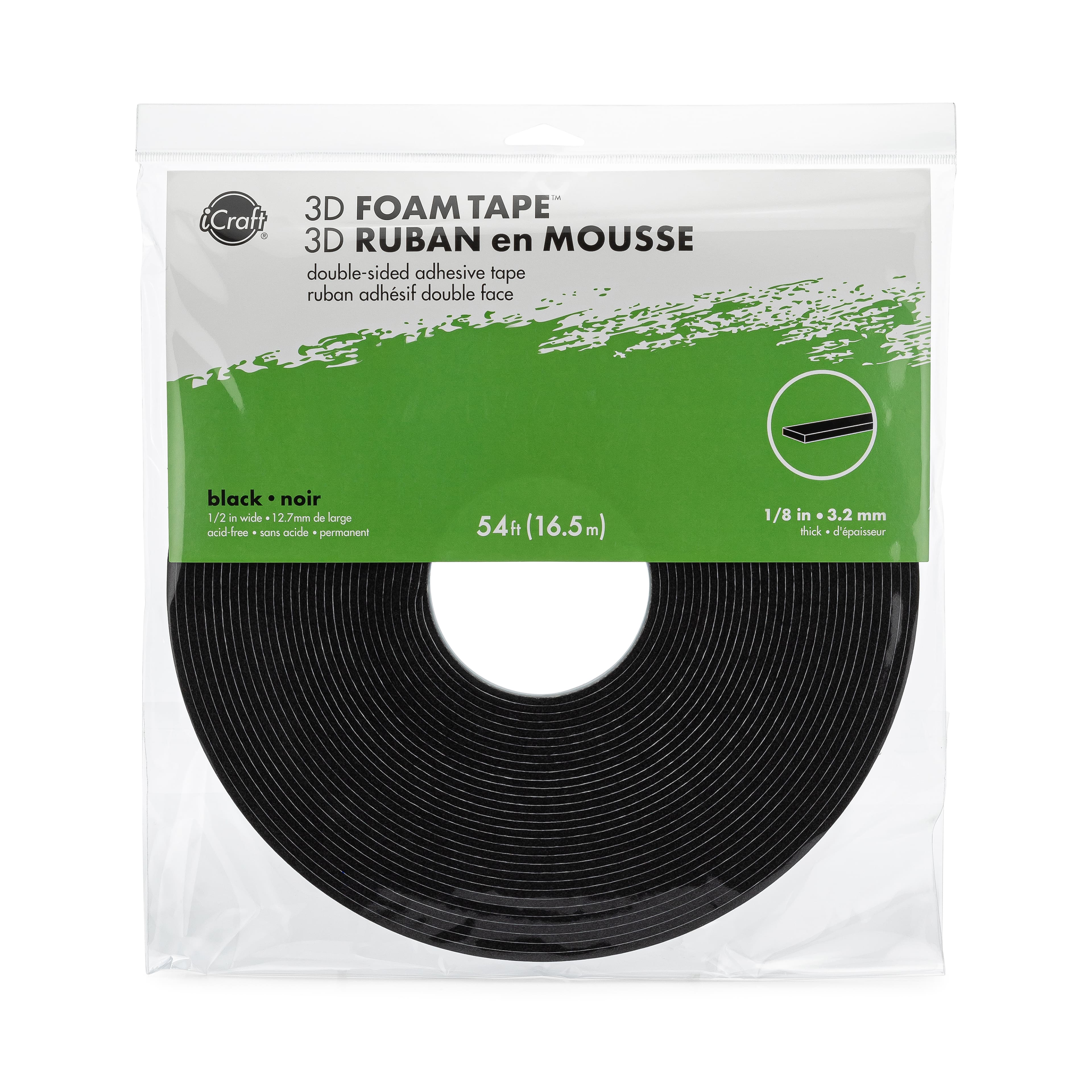 6 Pack iCraft Black 3D Foam Tape™ Roll, 54ft.