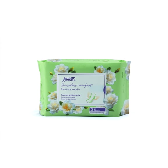 (6 Pack) jyllina Cape Jasmine Flower Series: 335mm Extra Long Sanitary Napkin, 6 Pads(Total 36 Count)
