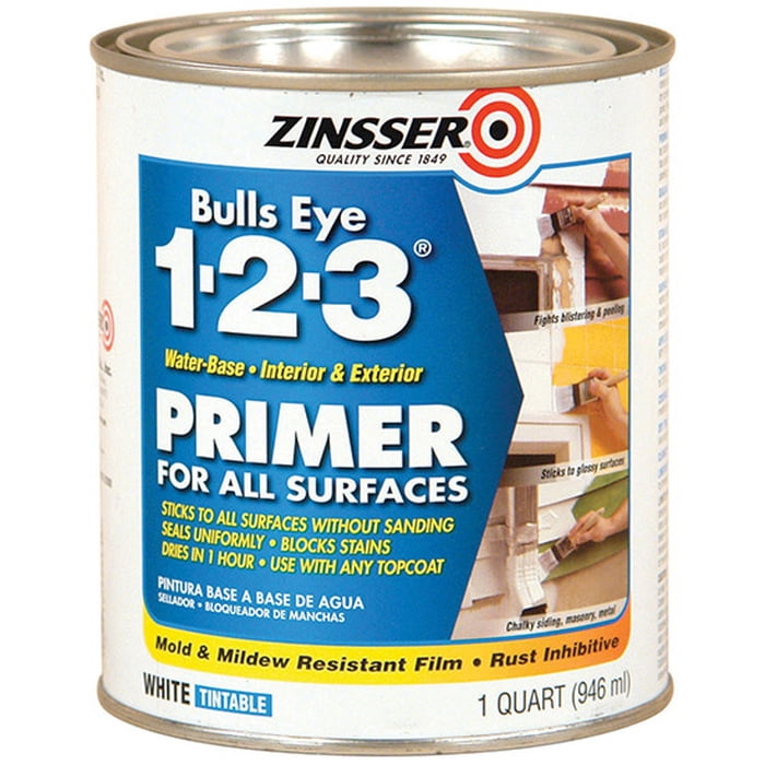 6-Pack of 1 Qt Zinsser 02004 White Bulls Eye 1-2-3 Water-Based Stain Blocking Primer/Sealer