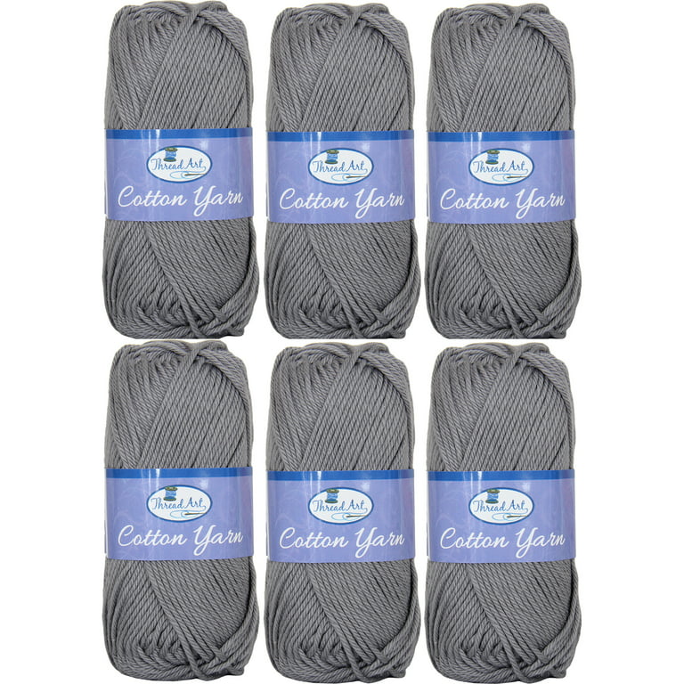 6 Pack of 100% Pure Cotton Crochet Yarn by Threadart | GRAY | 50 gram  Skeins | Worsted Medium #4 Yarn | 85 yds per Skein - 30 Colors Available