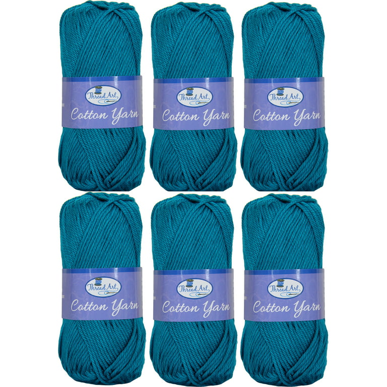 3 Pack of 100% Pure Cotton Crochet Yarn by Threadart | Teal | 50 gram  Skeins | Worsted Medium #4 Yarn | 85 yds per Skein - 30 Colors Available