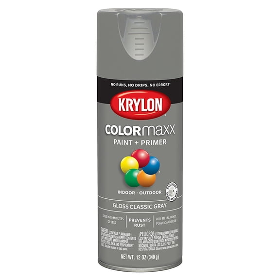 6-Pack of 12 oz Krylon K05513007 Classic Gray COLORmaxx Paint & Primer Spray Paint, Gloss