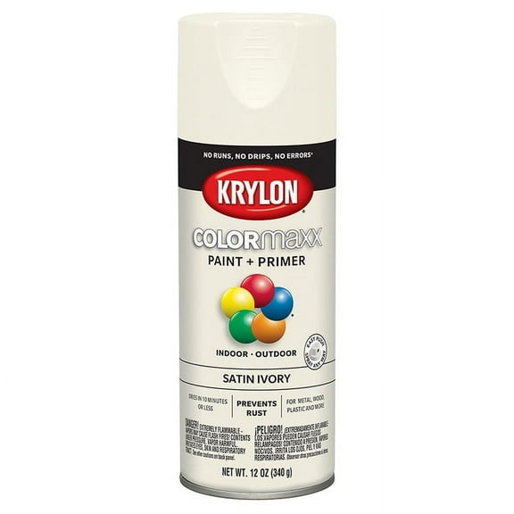 6-Pack of 12 oz Krylon K05567007 COLORmaxx Ivory Paint & Primer Spray Paint, Satin