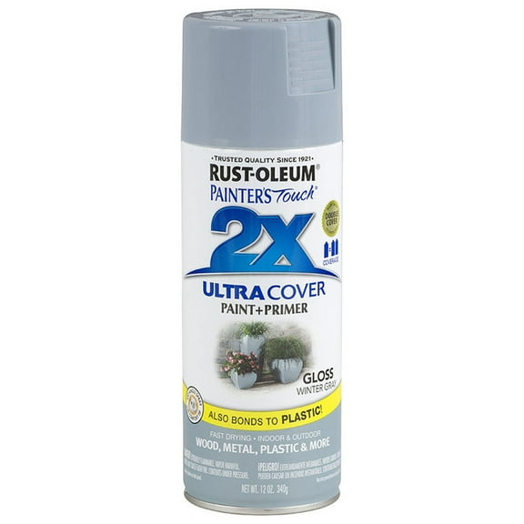6‐Pack of 12 oz Rust‐Oleum 334049 Painter's Touch 2X Gloss Winter Gray Ultra Cover Paint + Primer Spray Paint, Gloss