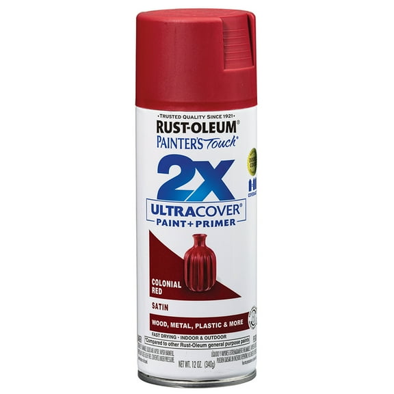 6 Pack of 12 oz Rust-Oleum Brands 249082 Colonial Red Ultra Cover 2X Enamel Spray Paint, Satin