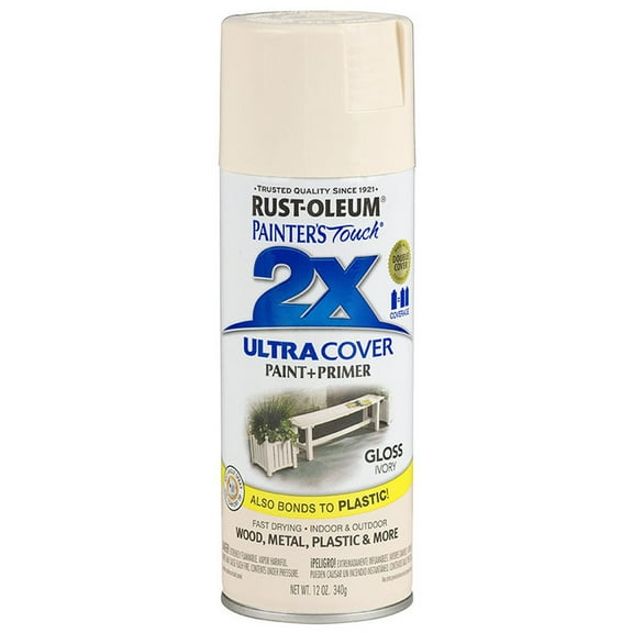6‐Pack of 12 oz Rust‐Oleum Brands 334035 Gloss Ivory Painter's Touch 2X Ultra Cover Paint + Primer Spray Paint, Gloss