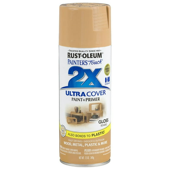 6‐Pack of 12 oz Rust‐Oleum Brands 334037 Gloss Khaki Painter's Touch 2X Ultra Cover Paint + Primer Spray Paint, Gloss
