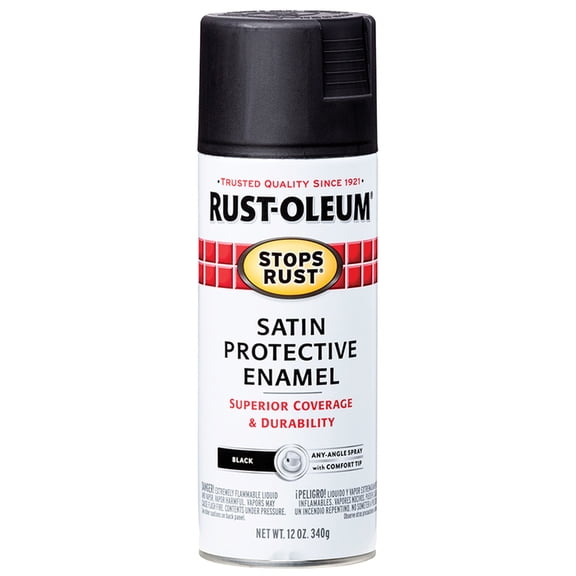 6-Pack of 12 oz Rust-Oleum Brands 7777830 Black Stops Rust Protective Enamel Spray Paint, Satin