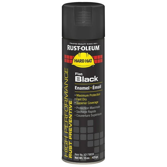 6Pack of 15 oz RustOleum Brands V2178838 Black Hard Hat Enamel Spray Paint, Flat