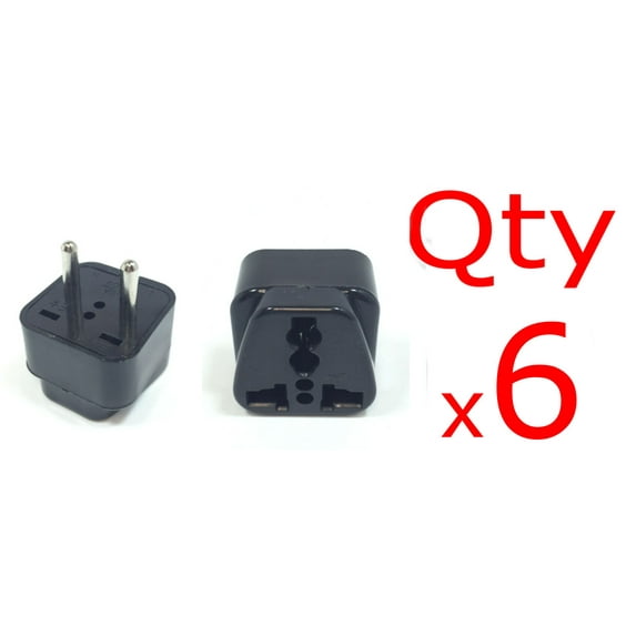 6 Pack of 2 Round Pin Asian European Plug Adapters with Universal Output Socket -B