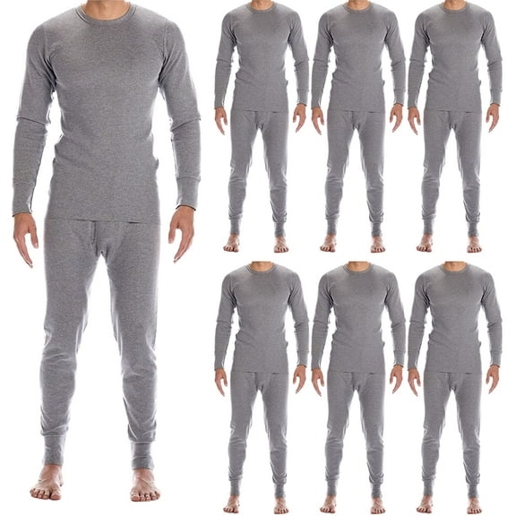 6 Pack of 2pc Thermal Sets for Men, Base Layer Long Johns Underwear, Top & Bottom, Cotton, Solid Colors (XX-large, Charcoal Gray)