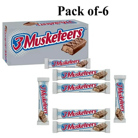 6-Pack of 3 Musketeers Full Size Chocolate Candy Bars - Snacks | 1.92 Oz. Per Bar | CROWN CRAZE
