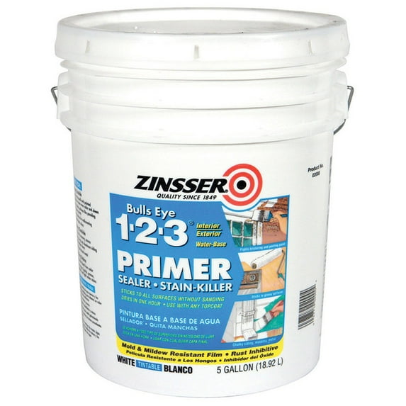 6-Pack of 5 gal Zinsser 02000 White Bulls Eye 1-2-3 Water-Based Stain Blocking Primer/Sealer