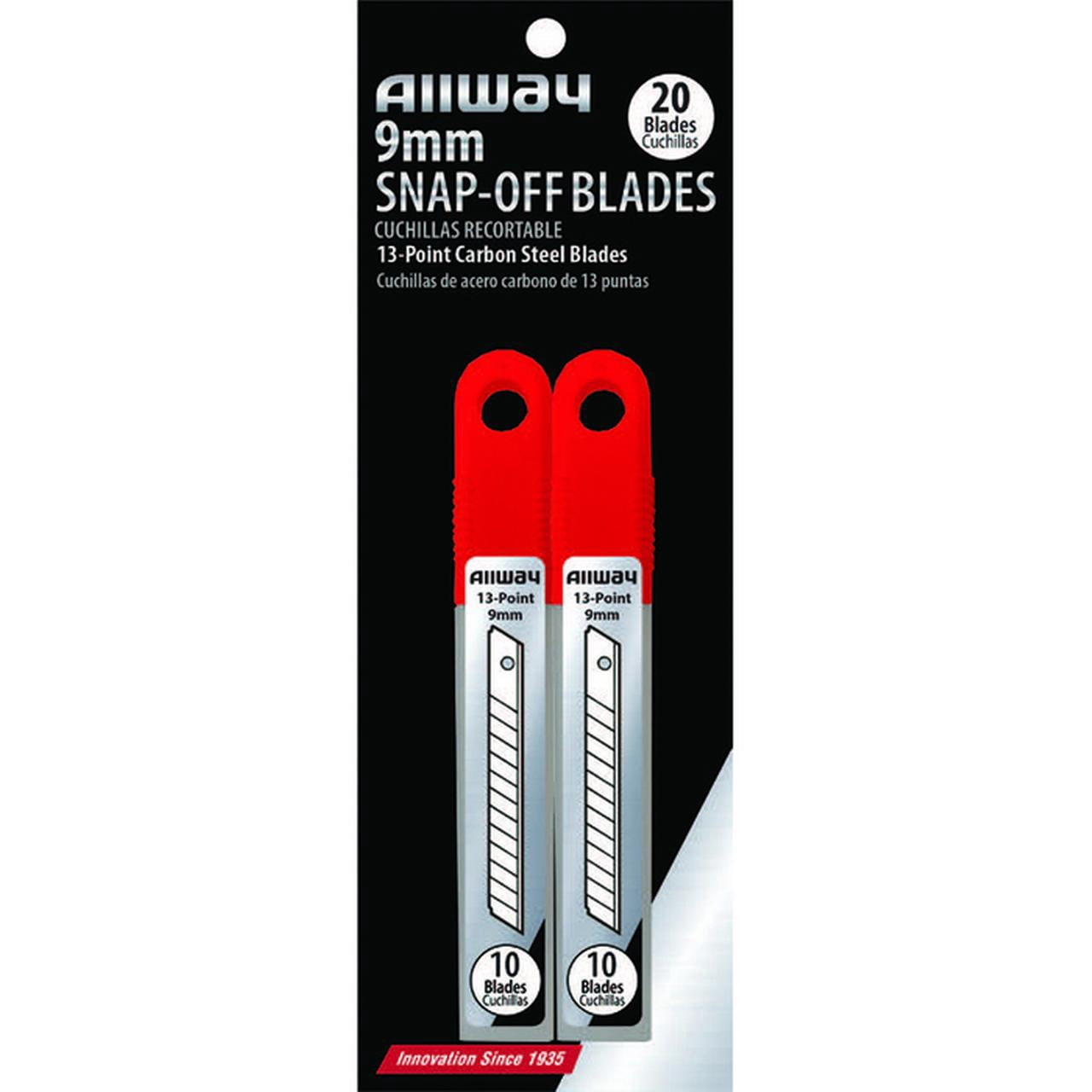 6-Pack of 9mm Allway SB9-20C Red/Black B-Series Carded, Standard Carbon Steel 13-Point Snap Blade with Safety Holder Dispenser 20 Blade Pack
