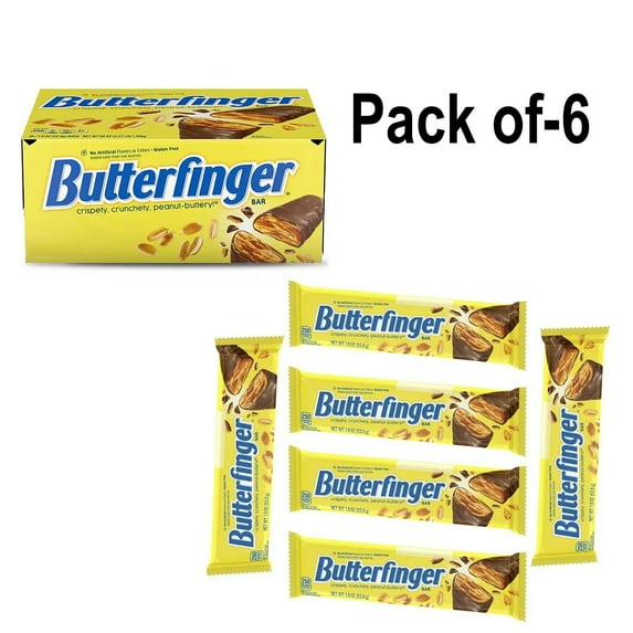 Pack Of 6 Butterfinger Crispety Crunchety Peanut Buttery Candy Bars | 1.92 Oz Per Bar | Crown Craze
