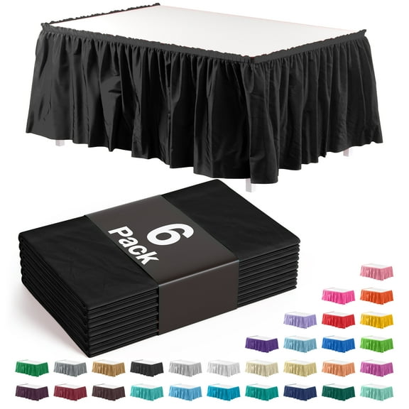 6-Pack of Exquisite Black Plastic Table Skirts - Each 14 Ft. Long x 29 Inch Wide