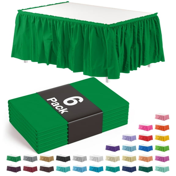 6-Pack of Exquisite Plastic Table Skirts - Each 14 Ft. Long x 29 Inch Wide - Emerald Green
