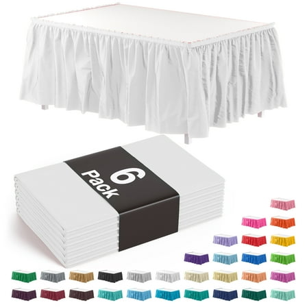 6-Pack of Exquisite White Plastic Table Skirts - Each 14 Ft. Long x 29 Inch Wide