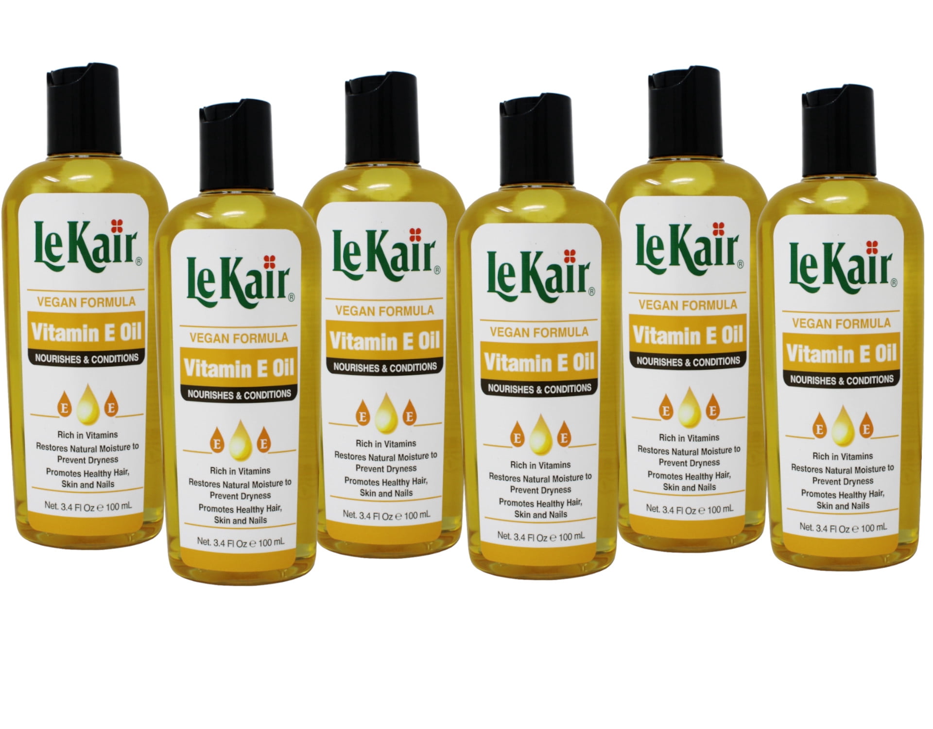 6 Pack of LeKair Vitamin E Oil Hair & Body Oil - Vegan Formula 3.4 Ounce