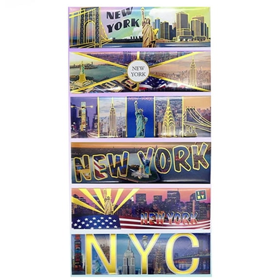 6 Pack of New York Souvenir Fridge Magnets Set, NYC Bridge, Empire State Building, Taxi, USA Flag, Skylines, Statue of Liberty, etc