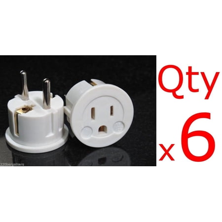 6 Pack of Plug Adapters - European Asian Schuko Plug Adapter USA to Europe / Asia White
