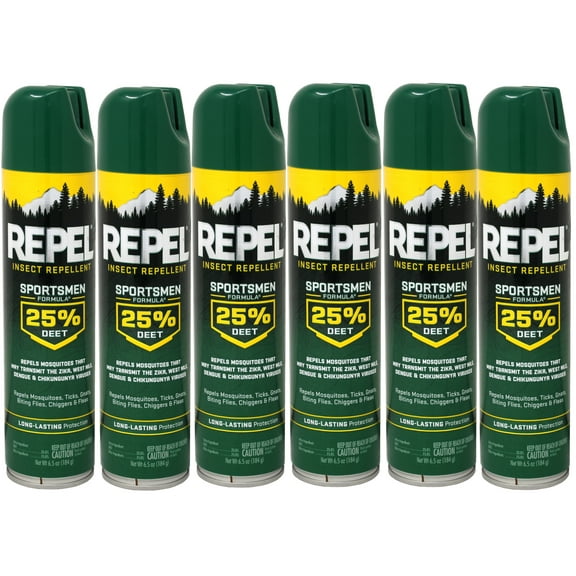 6 Pack of REPEl Sportsmen Formula Aerosol 25% DEET (NEW) 6.5 oz
