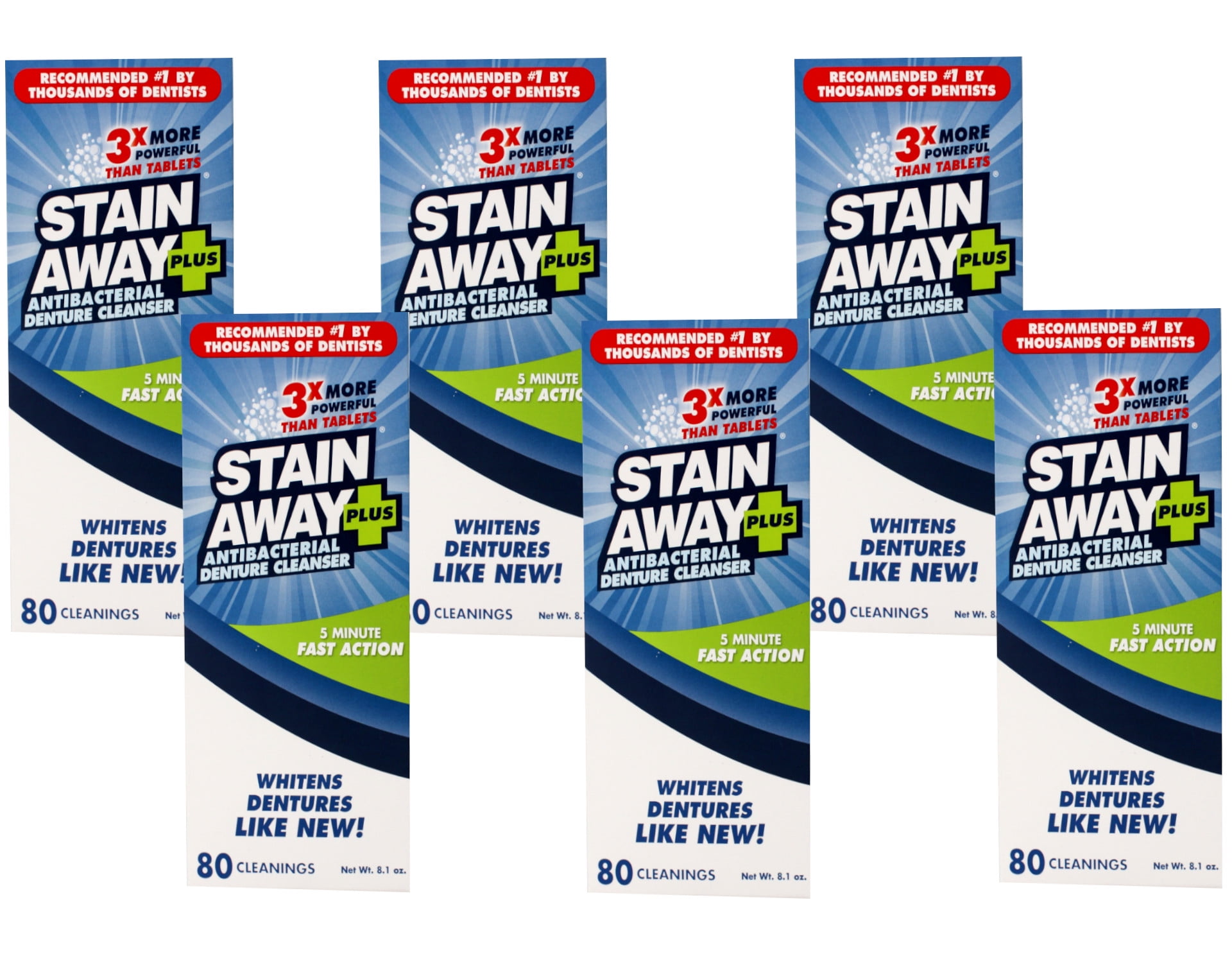6 Pack of Stain Away Plus Denture Cleanser 8.1 Ounce