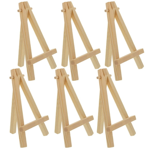 6 Pack of U.S. Art Supply 8" Small Natural Wood Display Easel, A-Frame Artist Painting Party Tripod Mini Tabletop Stand