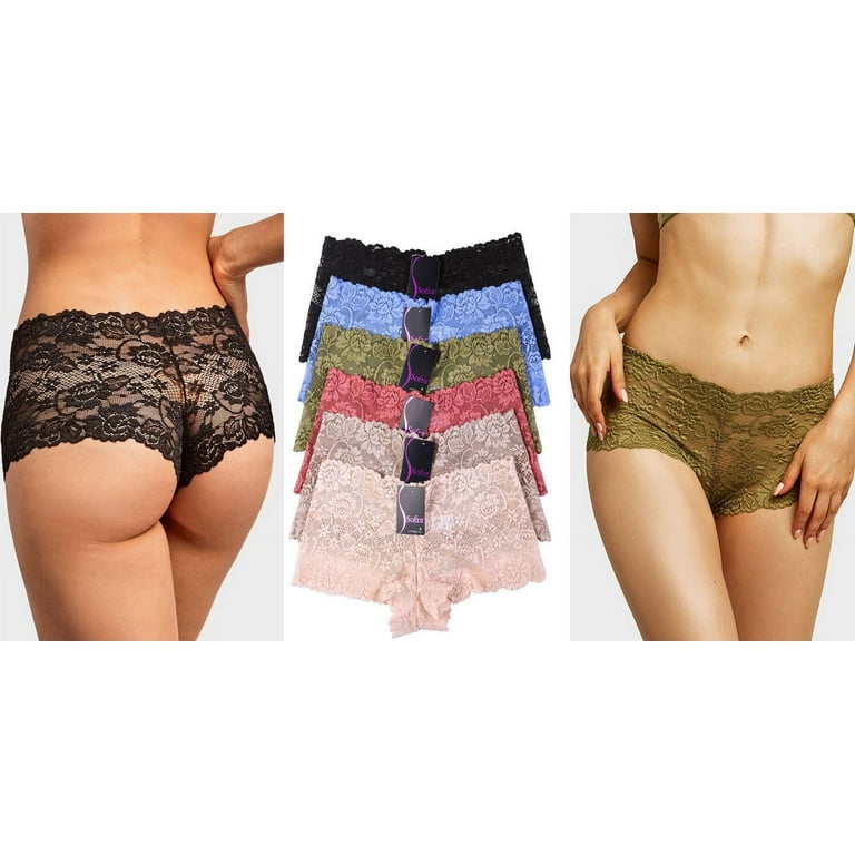 LoveByCho Packs of 4 Women Hipster Panties Floral Lace Boyshorts Cheeky  Underwear 