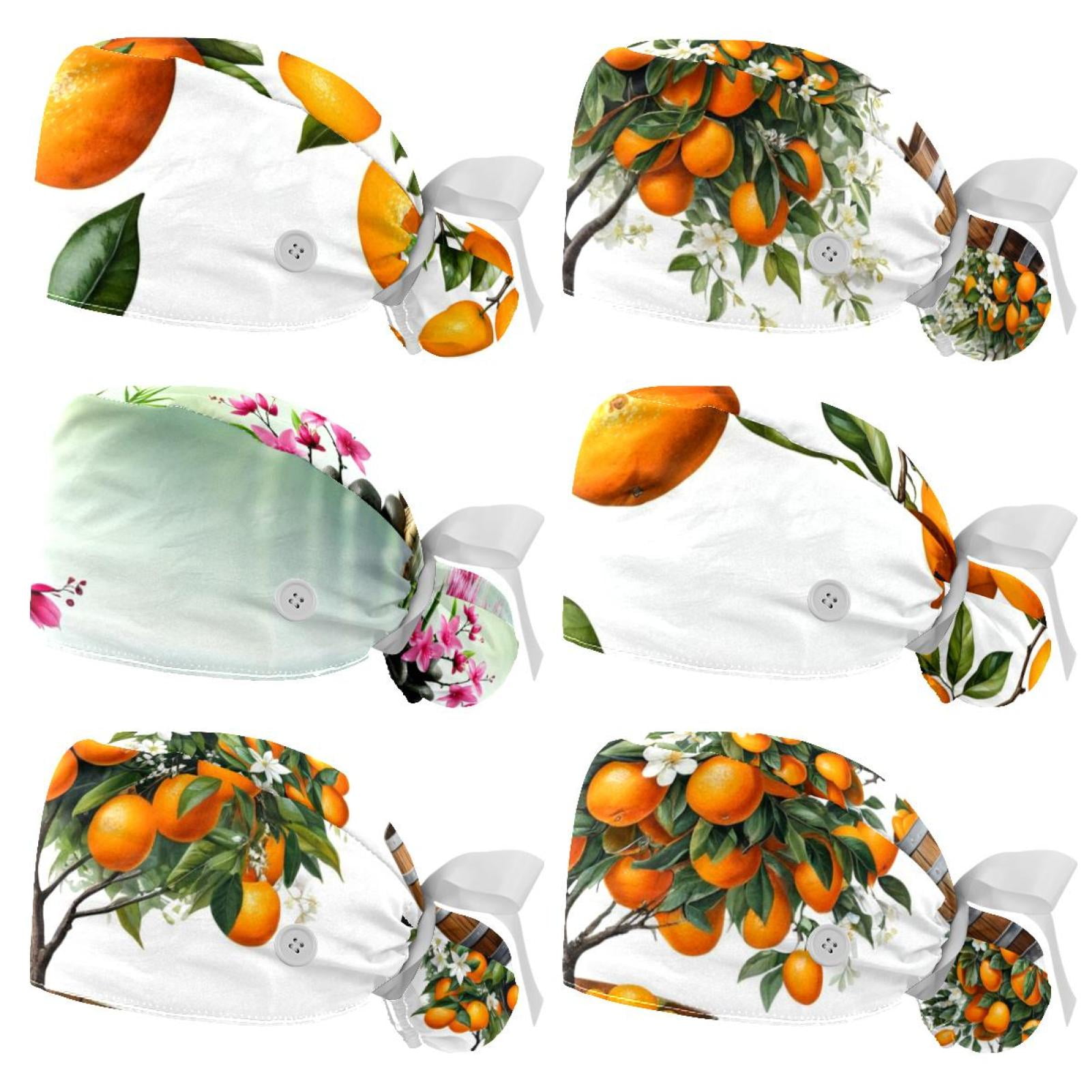 6 Packed，Orange branches，Scrub caps women,Scrub caps,Cute scrub caps