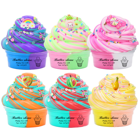6 Packed Slime Set Butter Slime Kit Two-Toned Scented, Assorted Colors And Designs,Soft And Bouncy Non-Sticky Slime , Ideal for Christmas Gifts