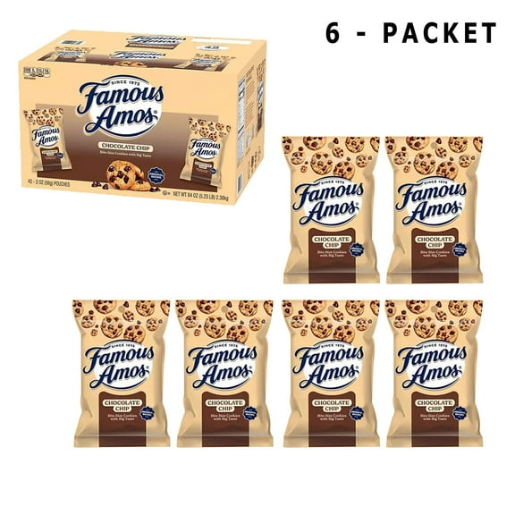 6 Packet of Famous Amos Classic Bite-Size Cookies, 2 oz. Chocolate Chip | GOLDENROW