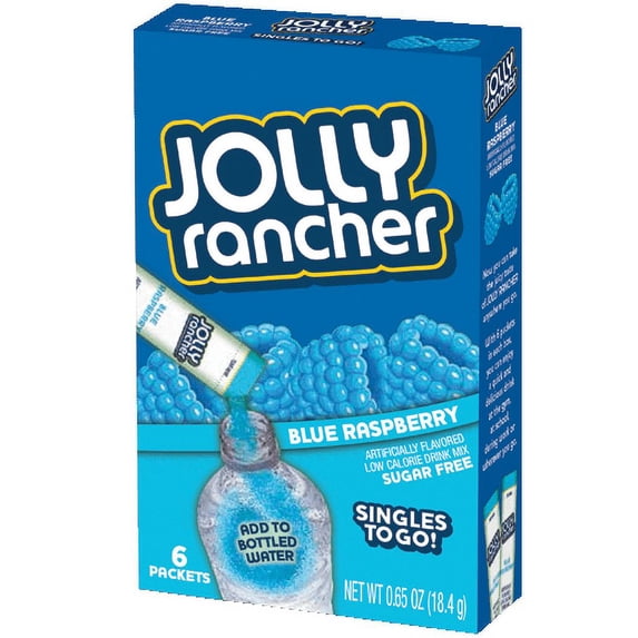 (6 Packets) Jolly Rancher Blue Raspberry Sugar Free, On-The-Go, Caffeine Free, Powdered Drink Mix