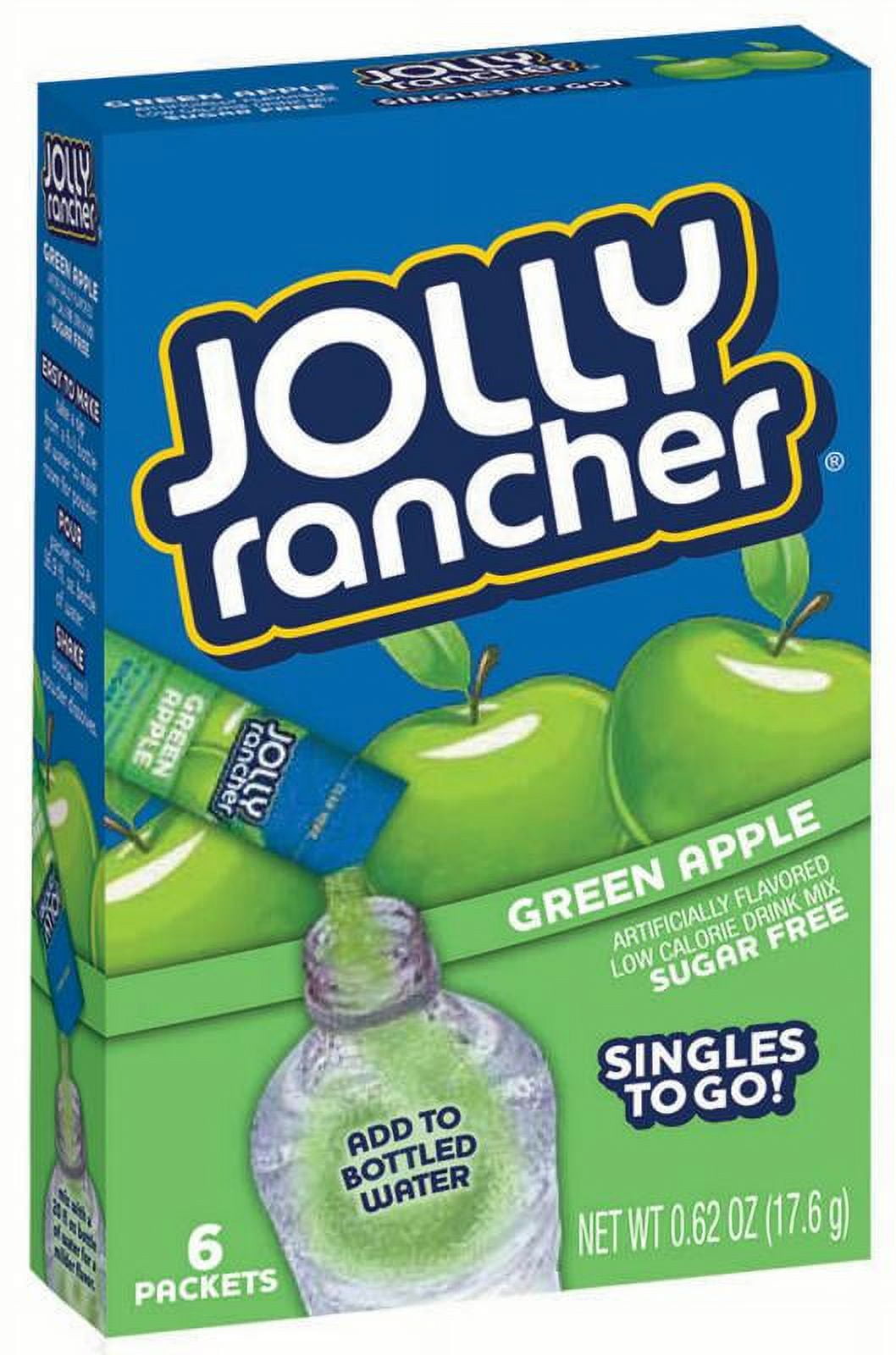 (6 Packets) Jolly Rancher Green Apple Sugar Free, On-The-Go, Caffeine Free, Powdered Drink Mix