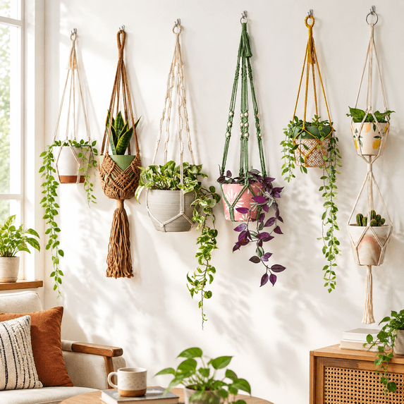 6 Packrame Plant Hangers Set With Hooks Indoor Hanging Planters ...