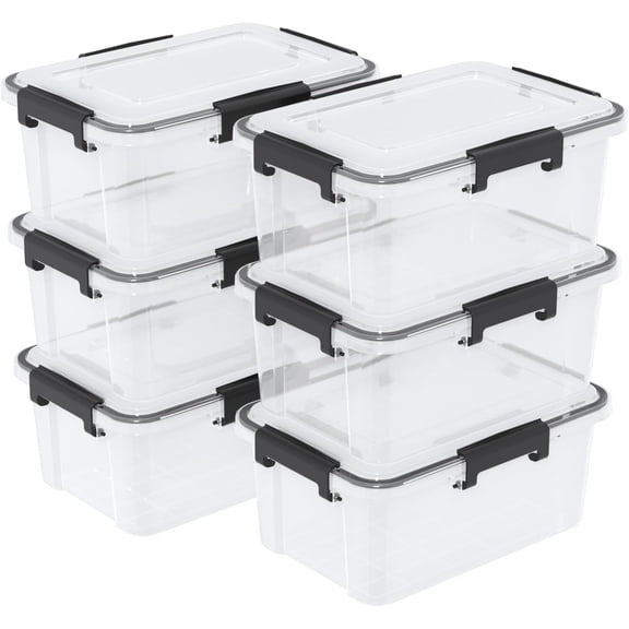 6 Packs 10 Liters Clear Containers with Sealed Circle Lids, Plastic Airtight Storage Box