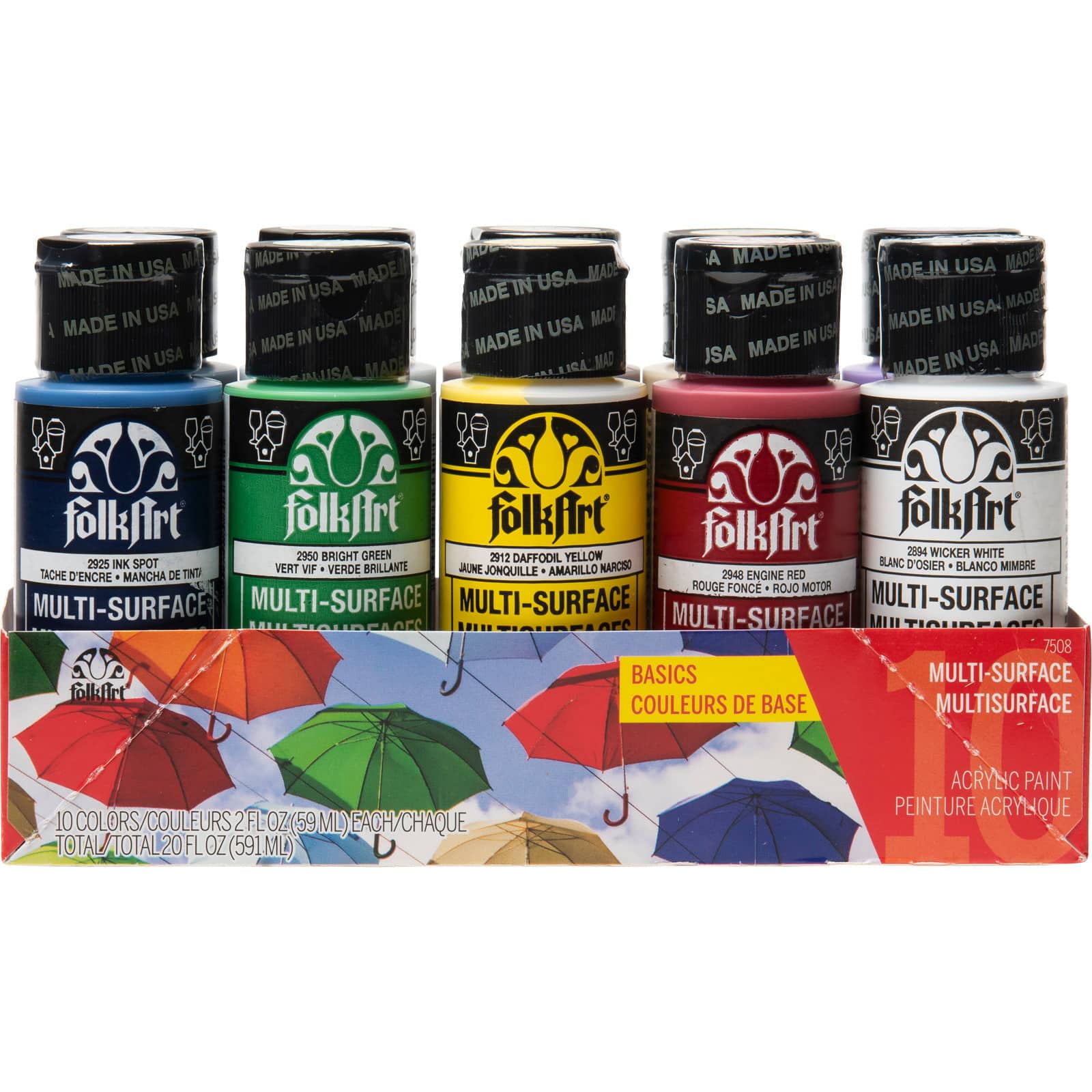 6 Packs 10 ct. (60 total) FolkArt® Basics MultiSurface Acrylic Paint