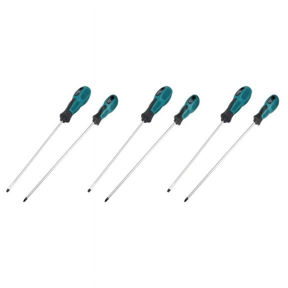 6 Packs 12 Inches Long Slotted and Screwdriver Flat Blade Screwdriver Magnetic Screwdriver with Rubber Handle,6 x Magnetic Screwdriver,Green