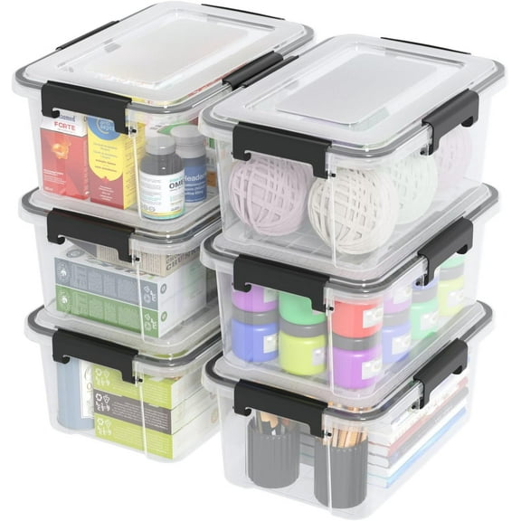 6 Packs 12 Quart WeatherPro Plastic Storage Bins with Lids, Stackable Gasket Box with Tight Seal