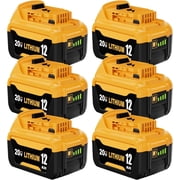 6 Packs 12000mAh DCB206 Replacement for Dewelt 20V Battery Lithium ion 20V Max Battery DCB203 DCB207 DCB208 DCB200 DCD DCF DCG Series Cordless Power Tools