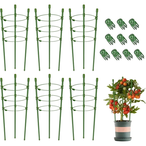 6 Packs 18inch Plant Support Cages with 3 Adjustable Support Rings- Small Tomato Cage for Pots Plant Holder for Home Garden Balcony for Orchids, Tomato, Vegetables, Flowers, Climbing Plants