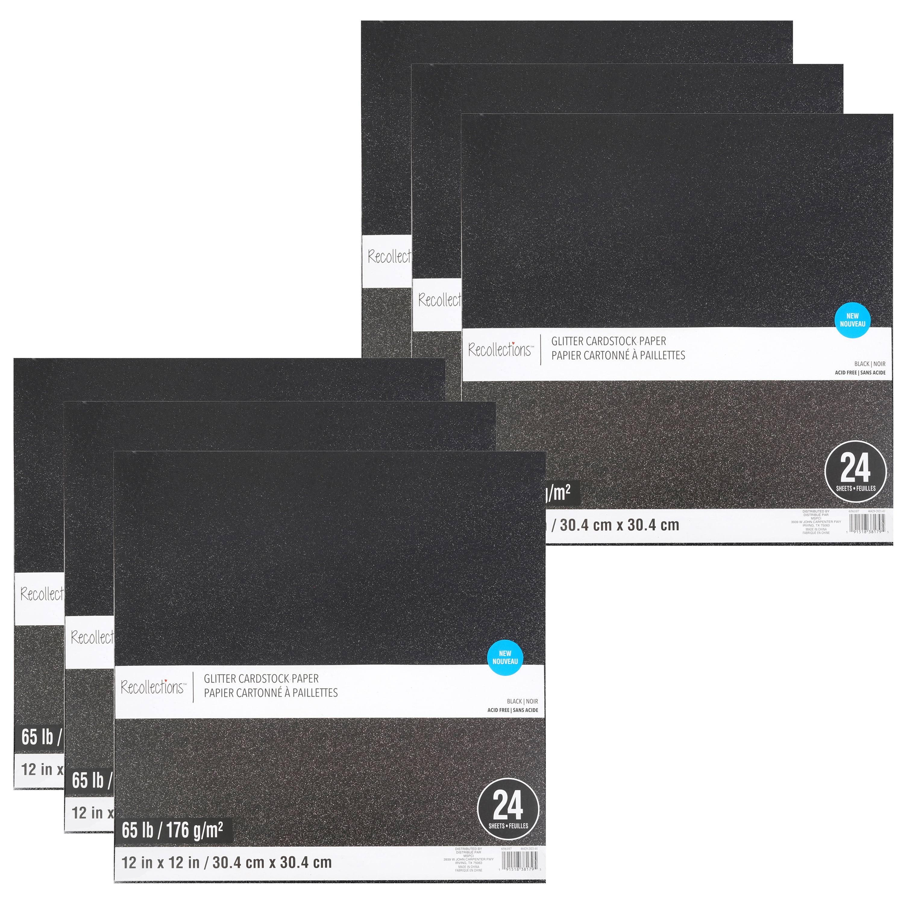 Recollections Glitter 12" x 12" Cardstock Paper, 6 Packs: 24 ct. (144 total)