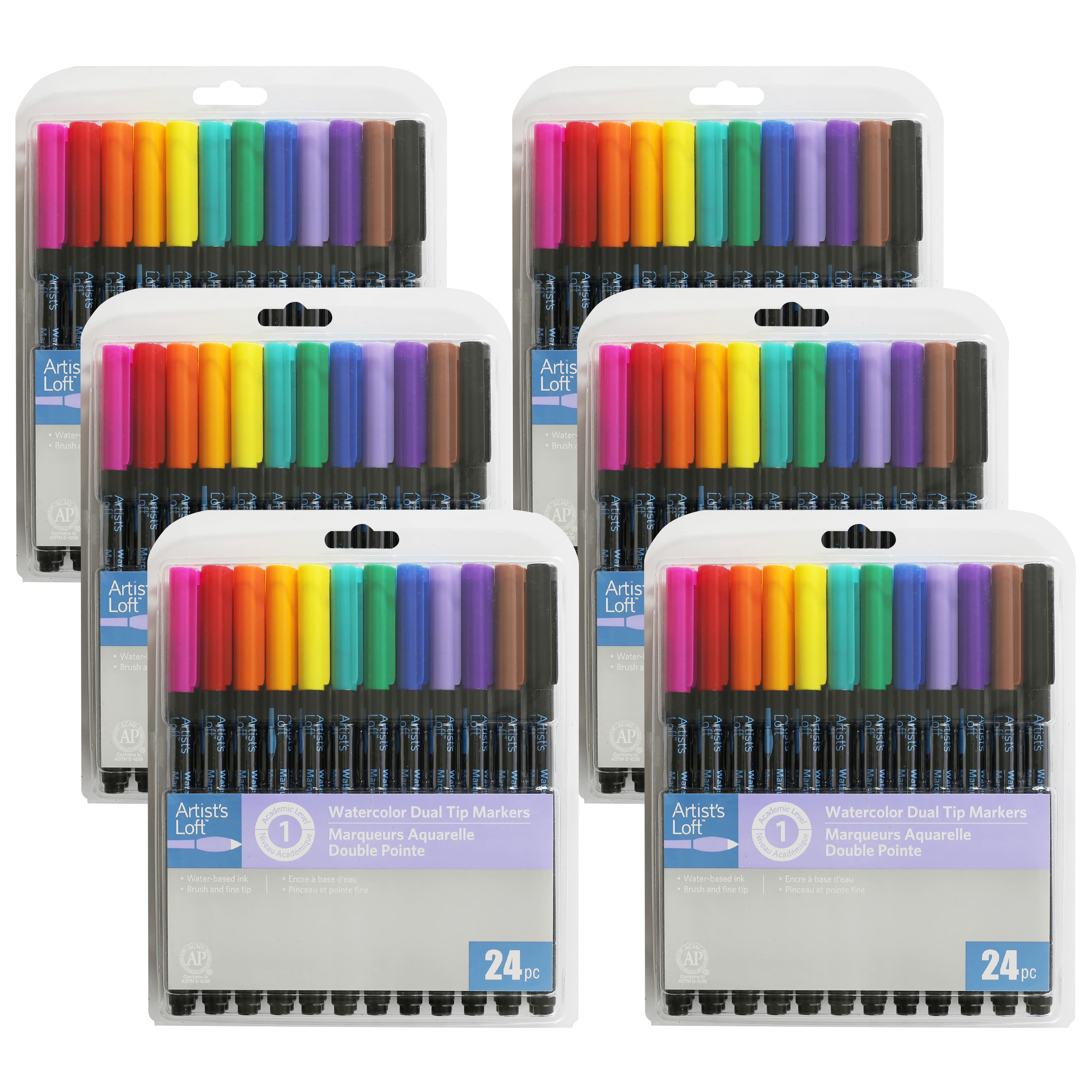 Artist's Loft Watercolor Markers Dual Tip, 24 Colors, Assorted