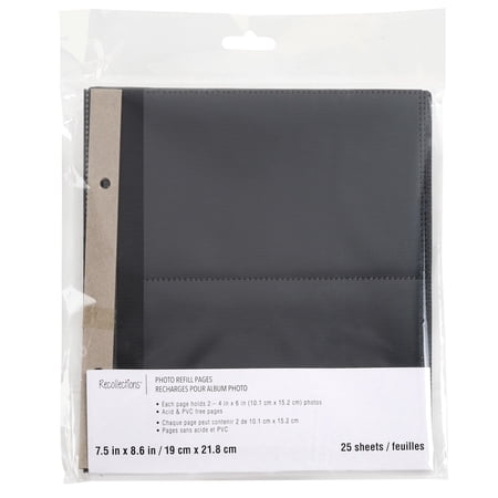 Recollections 7.5" x 8.6" Black 2-Up Photo Refill Pages, 6 Packs: 25 ct. (50 total)