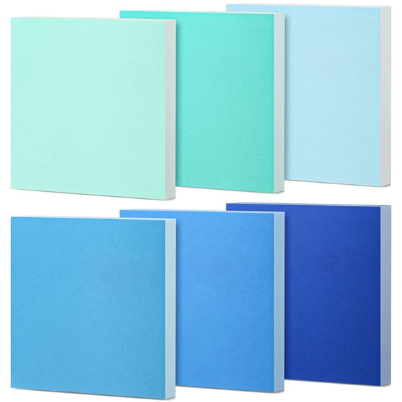 6 Packs 3 x 3 Inch Blue Sticky Notes Coastal Colors Self Stick Pads 600 Sheets
