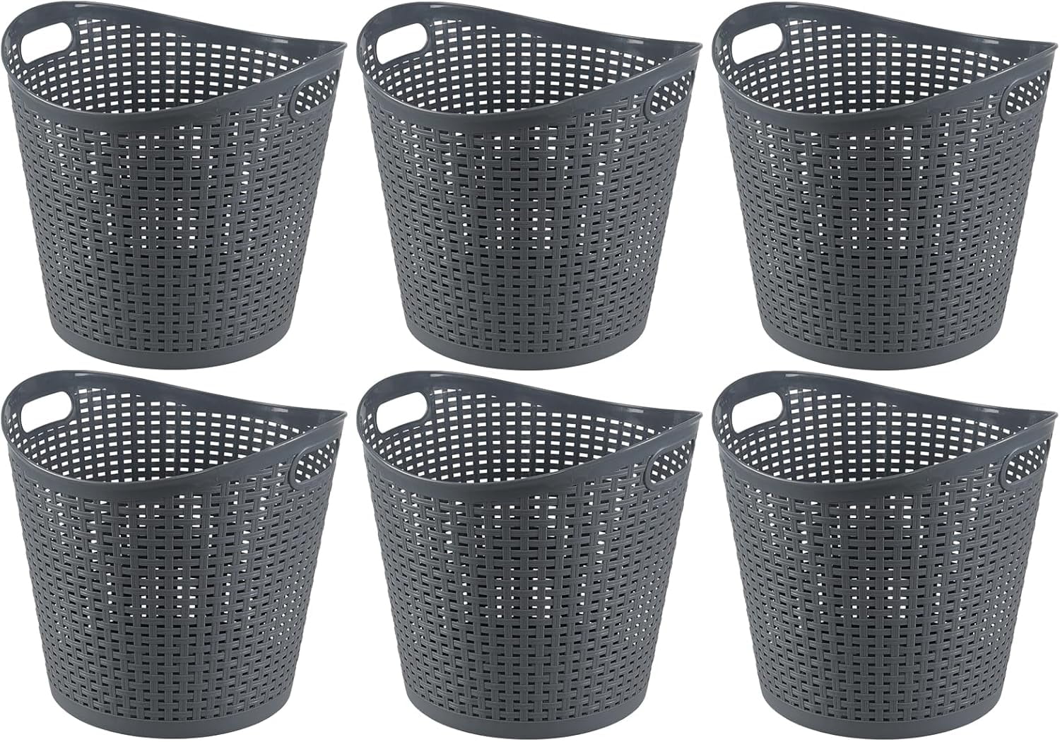 Rinboat 6-Pack 40L Waterproof Tall Laundry Baskets – Plastic Flex Baskets With Handles, For Home Storage